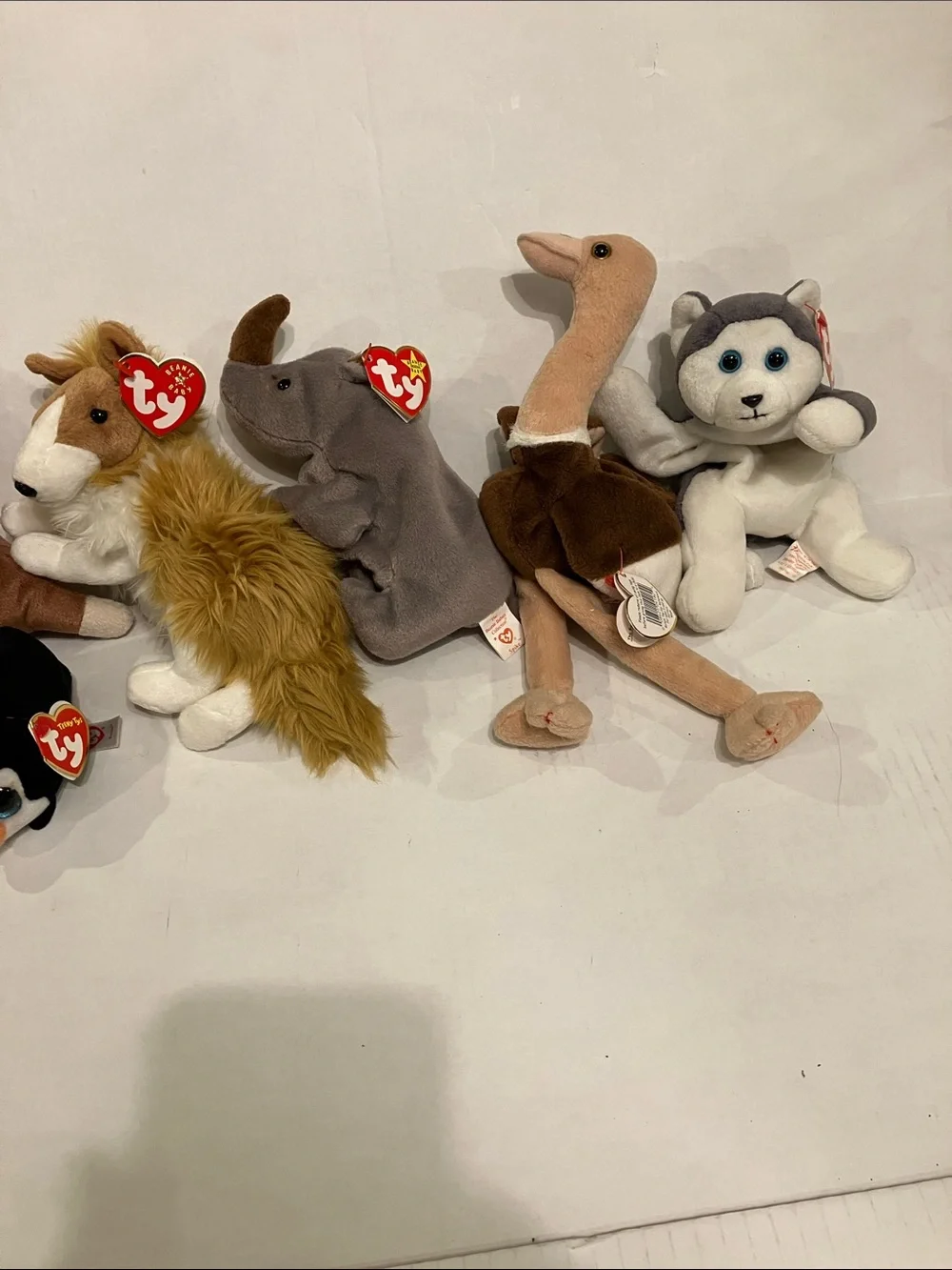 Ty Beanie Babies  (11) Assorted Plush Lot - Black, White, Brown, Gray, Blue,